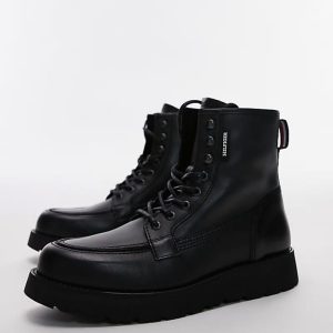 lace up leather boots in black