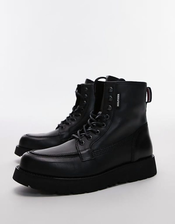 lace up leather boots in black