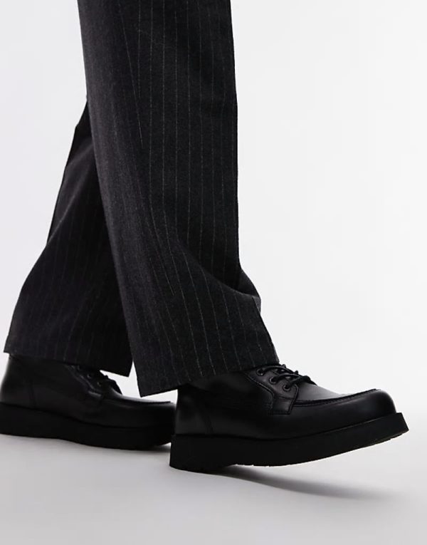 lace up leather boots in black - Image 2