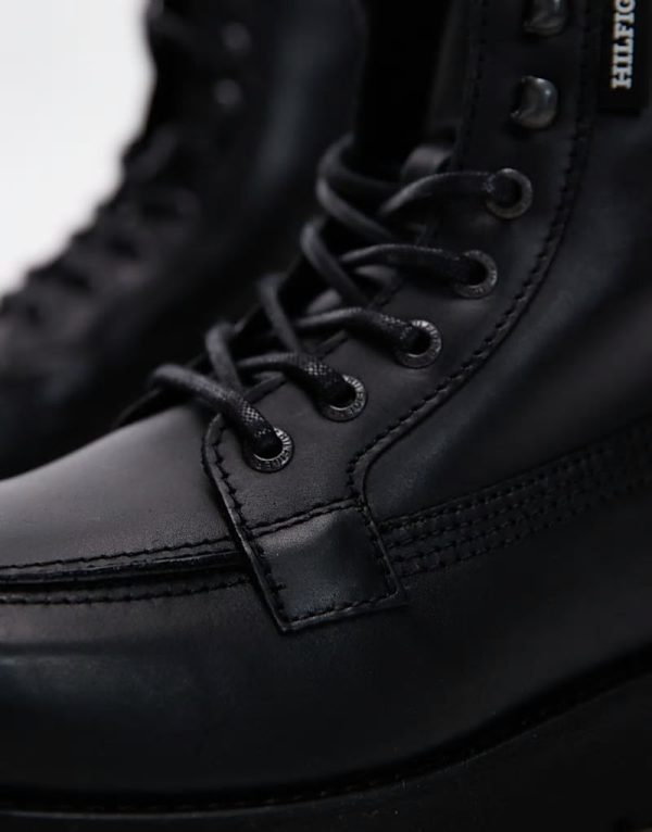 lace up leather boots in black - Image 3
