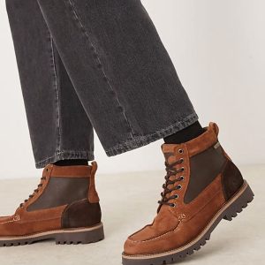 Sheene Reengineered moc toe suede boots in brown
