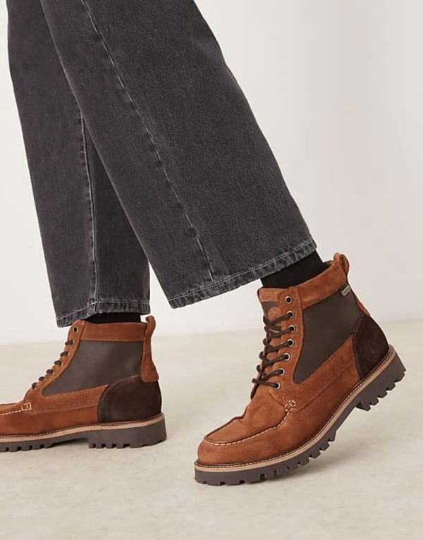 Sheene Reengineered moc toe suede boots in brown