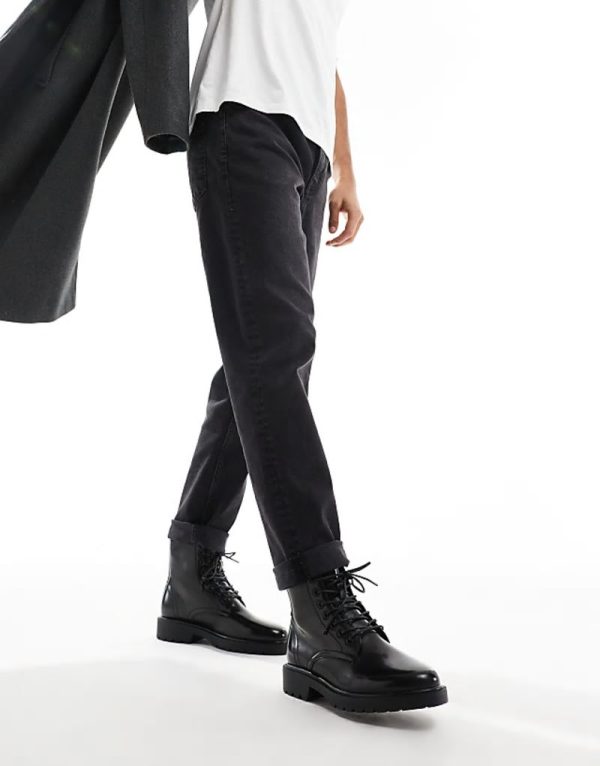 lace up boots in black polish - Image 2