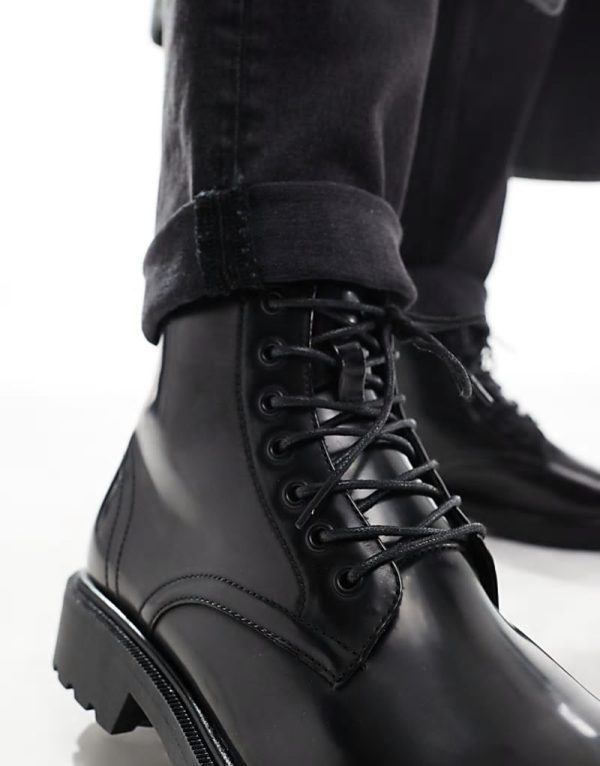 lace up boots in black polish - Image 3
