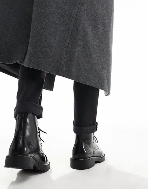 lace up boots in black polish - Image 4