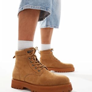 lace up worker boots in tan