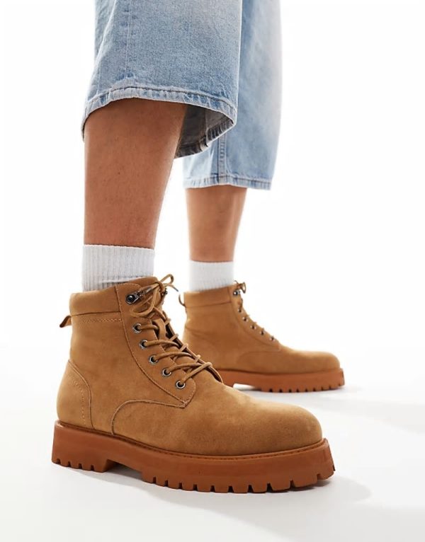 lace up worker boots in tan
