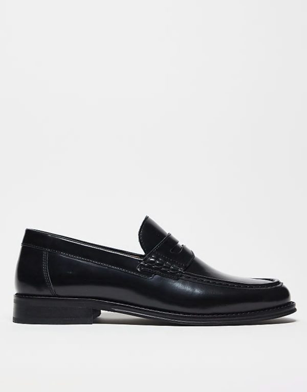 penny loafers in black leather