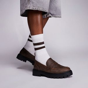loafers in brown with western stitch detailing