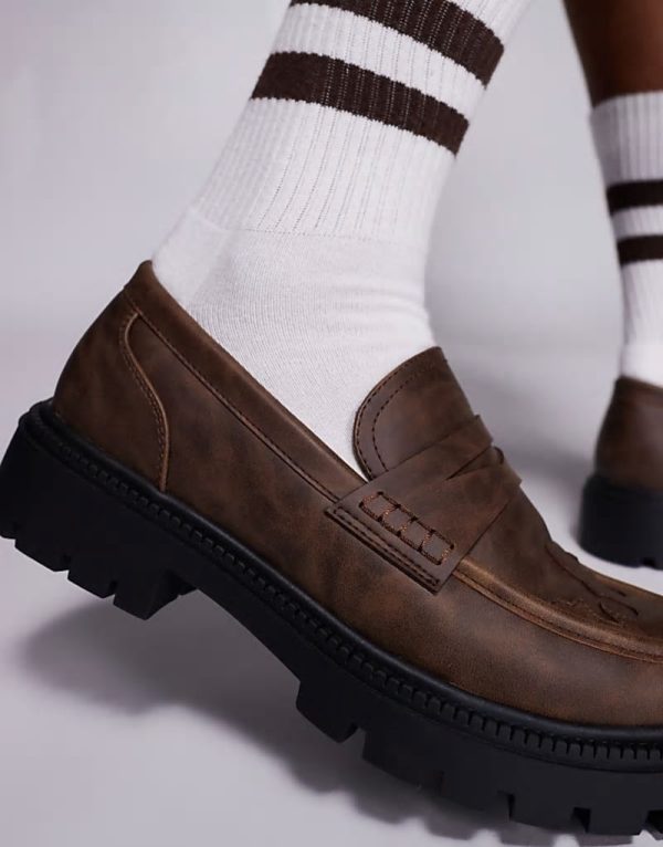 loafers in brown with western stitch detailing - Image 2