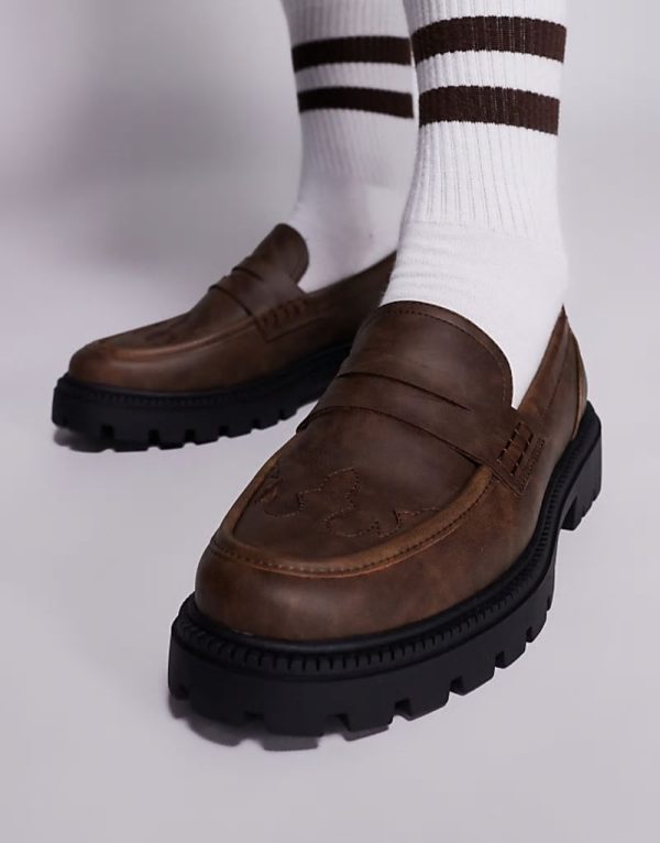 loafers in brown with western stitch detailing - Image 3