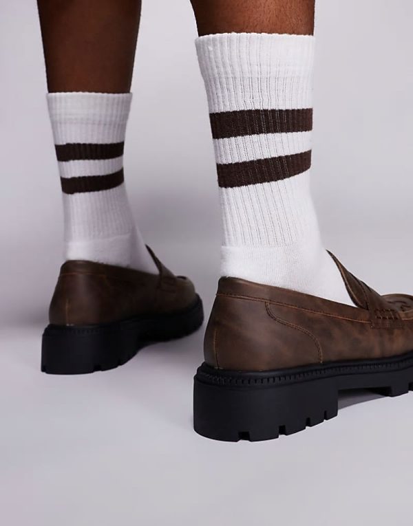 loafers in brown with western stitch detailing - Image 4