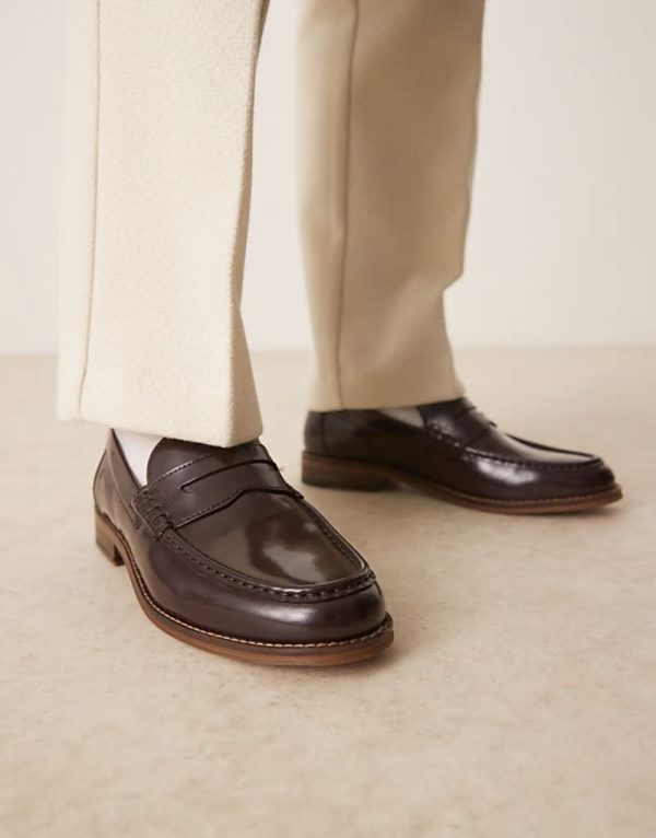 penny loafers in burgundy leather