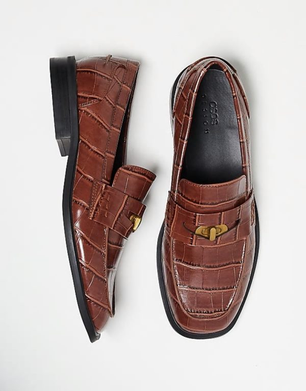 penny loafers in tan faux croc - Image 2