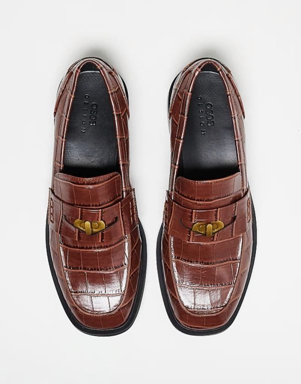 penny loafers in tan faux croc - Image 4