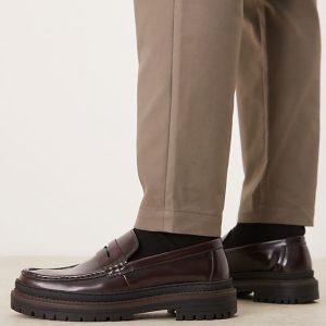 loafers in burgundy leather with chunky sole
