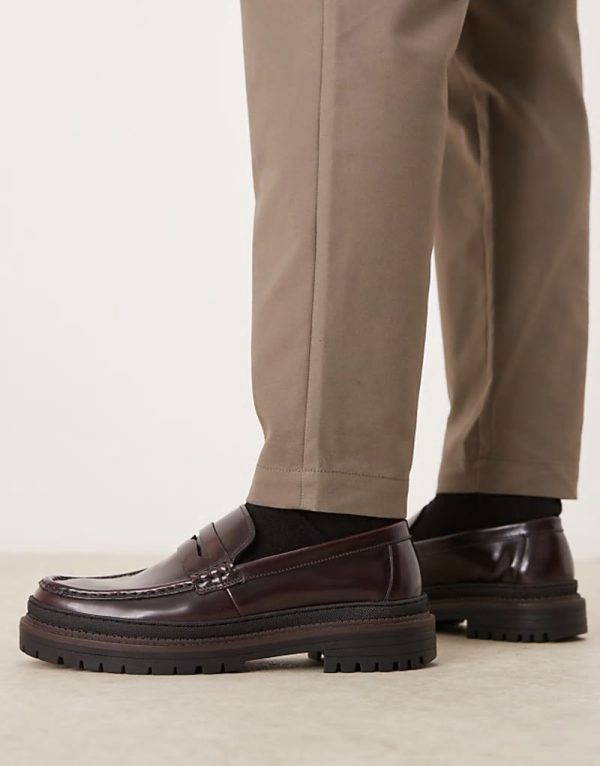 loafers in burgundy leather with chunky sole