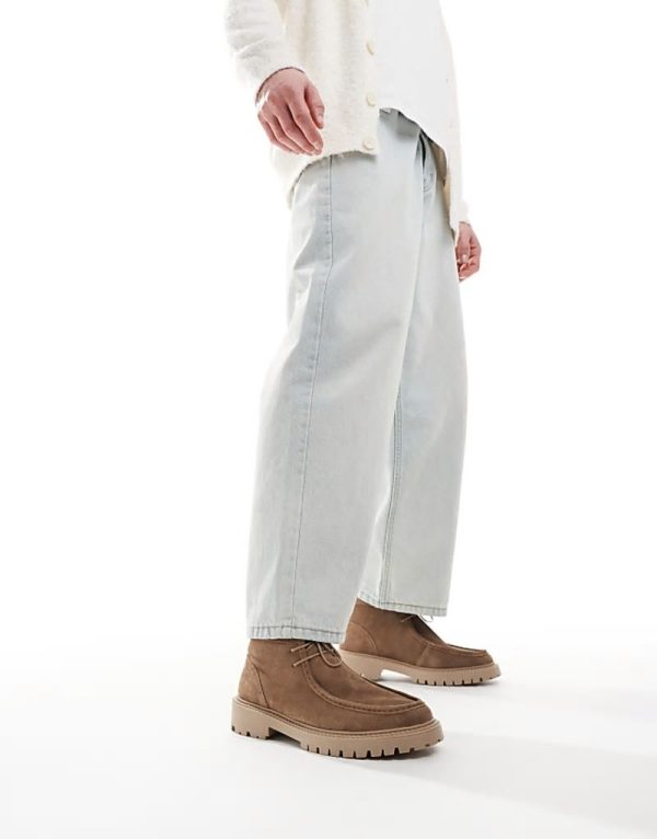 lace up boots in brown suede with chunky sole and apron toe - Image 2
