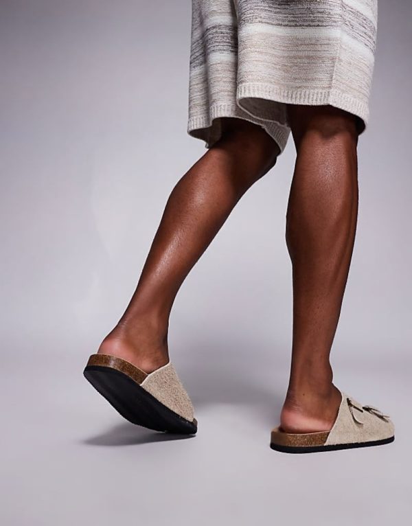 slider sandals in stone hairy suede - Image 3
