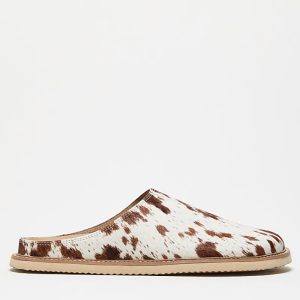 mule clog sandals in faux giraffe hair