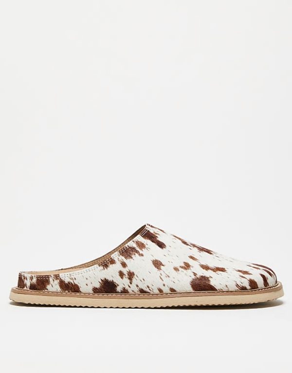 mule clog sandals in faux giraffe hair