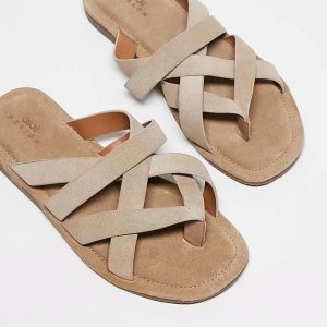 strappy sandals in stone suede