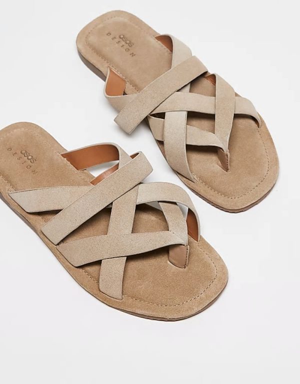 strappy sandals in stone suede