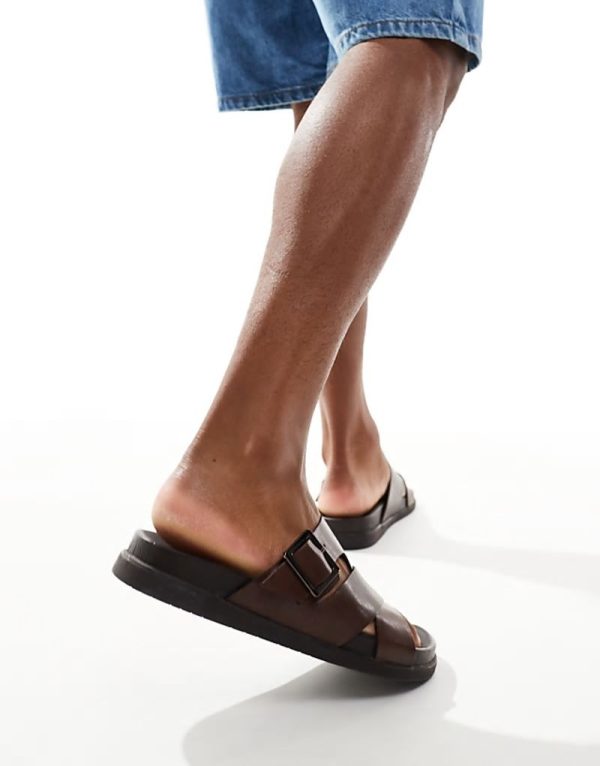 Summit buckle footbed sandals in brown leather - Image 2