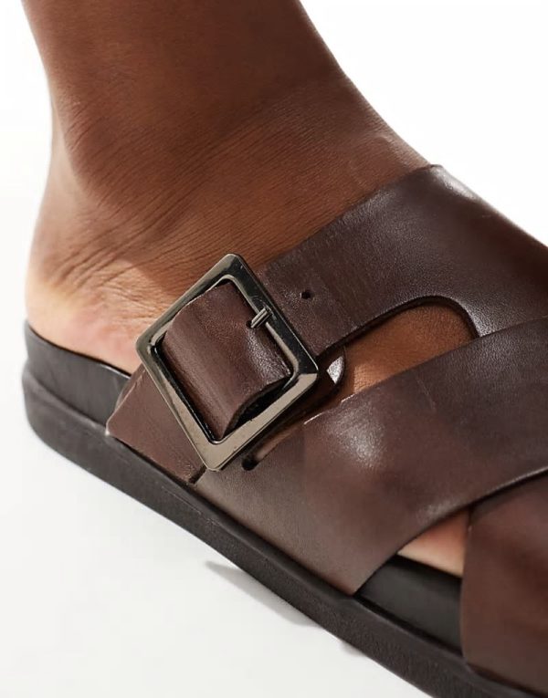 Summit buckle footbed sandals in brown leather - Image 3