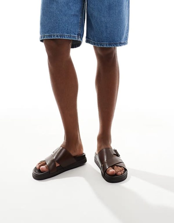 Summit buckle footbed sandals in brown leather - Image 4
