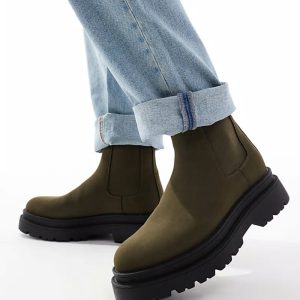 high chelsea boots in khaki with chunky sole