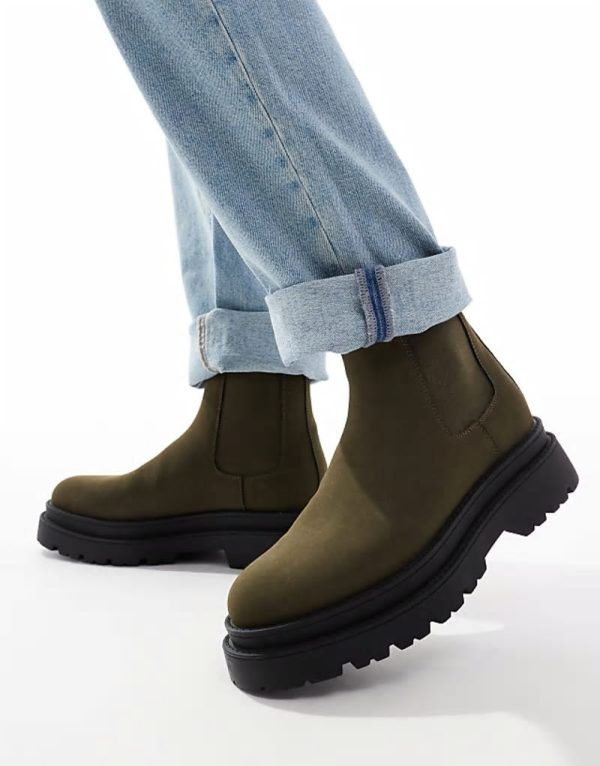 high chelsea boots in khaki with chunky sole