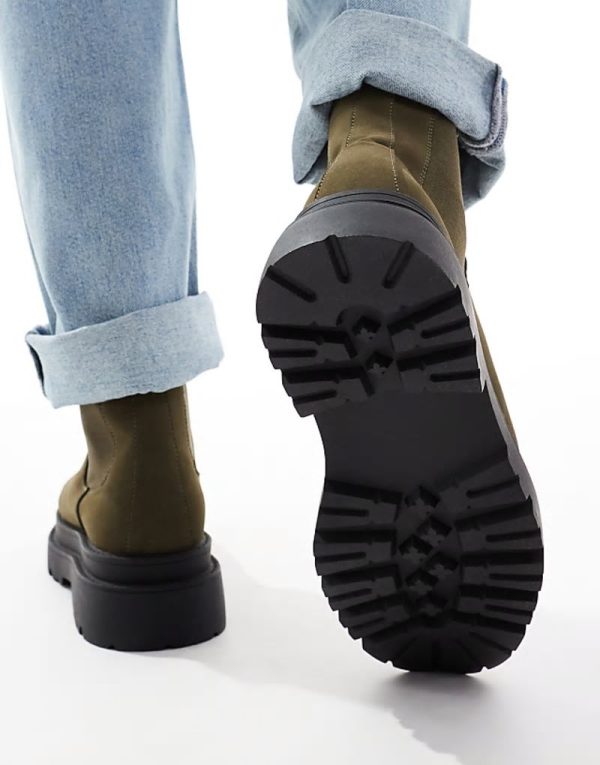 high chelsea boots in khaki with chunky sole - Image 2