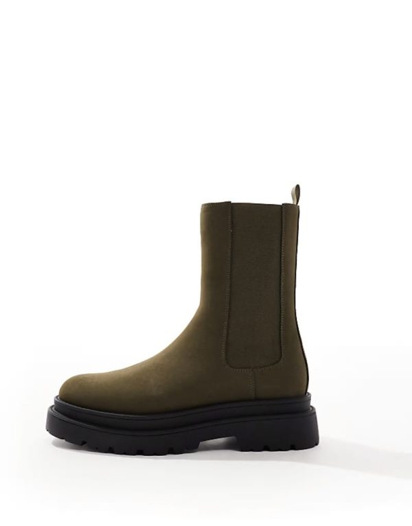high chelsea boots in khaki with chunky sole - Image 3