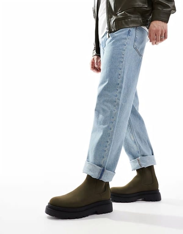 high chelsea boots in khaki with chunky sole - Image 4