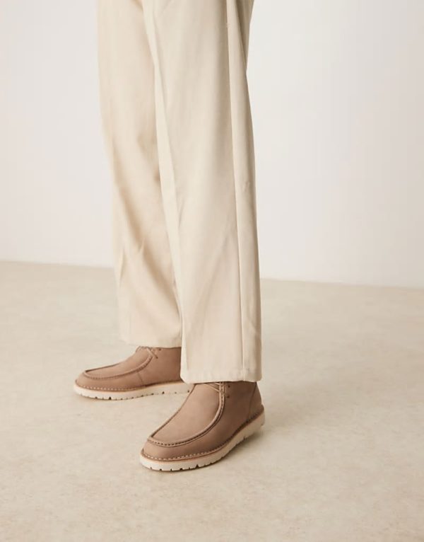 ASIOS DESIGN lace up boots in stone leather with apron stitch - Image 2