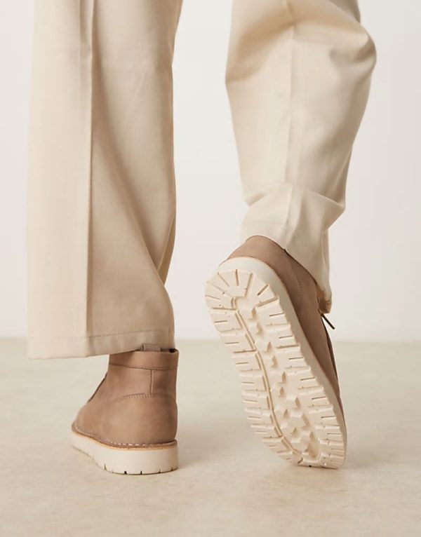 ASIOS DESIGN lace up boots in stone leather with apron stitch - Image 3